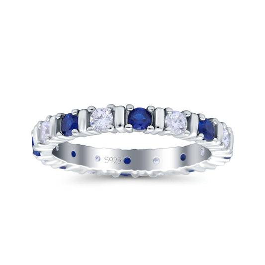 Full Eternity Stackable Ring Wedding Band Round Simulated Blue Sapphire CZ (3mm)