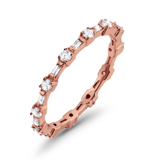 Eternity Baguette Rose Tone, Simulated CZ Wedding Ring