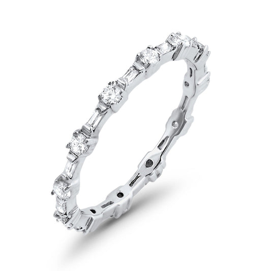 Full Eternity Wedding Ring Baguette Round Simulated CZ