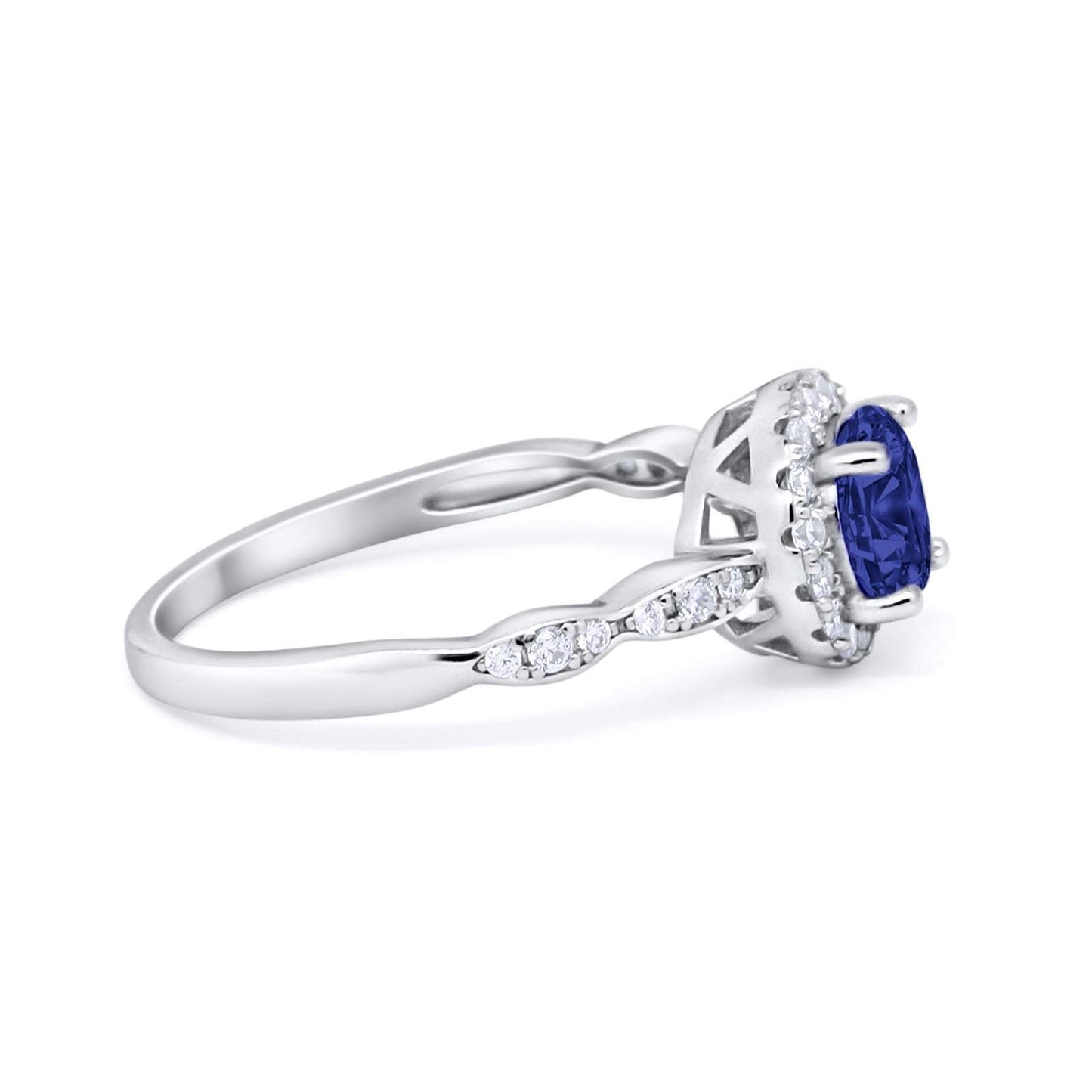 Art Deco Design Engagement Ring Simulated Blue Sapphire CZ