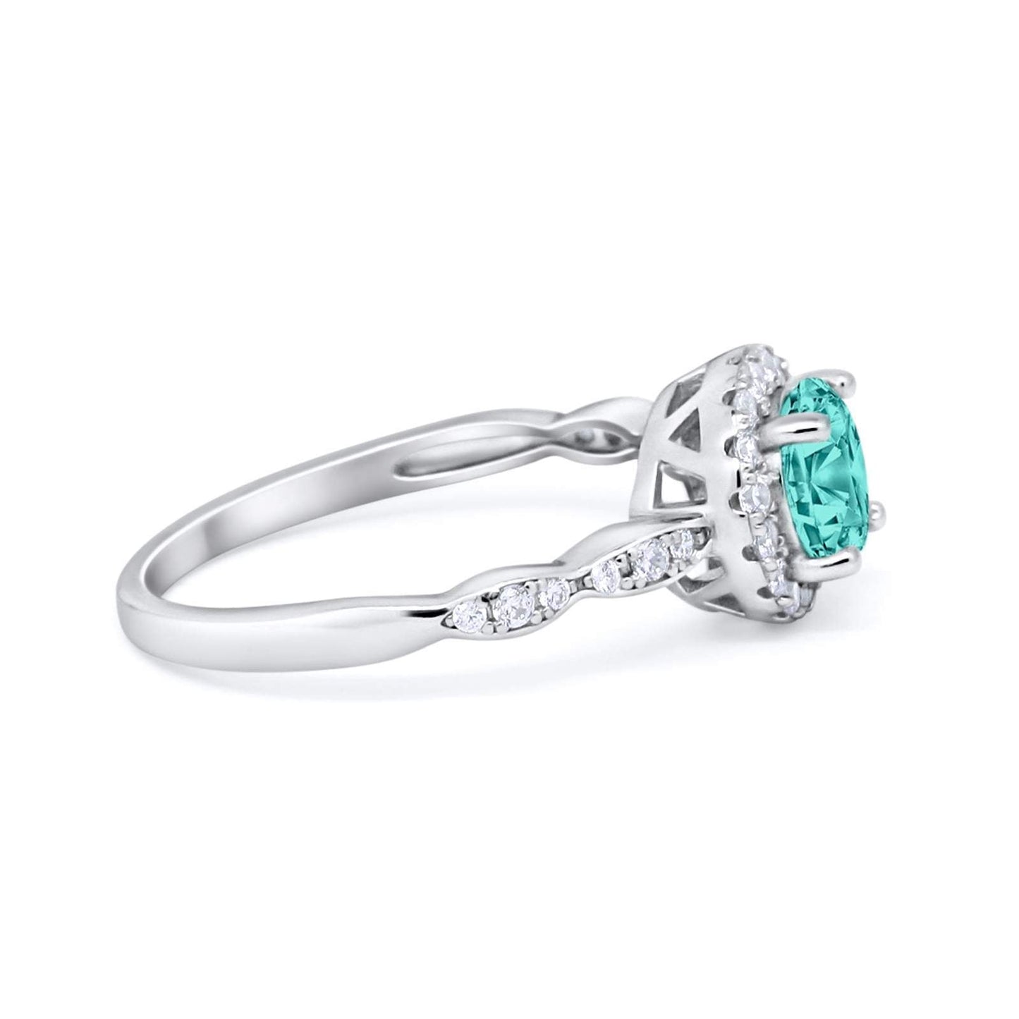 Art Deco Engagement Ring Round Simulated Paraiba Tourmaline CZ