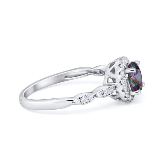 Art Deco Design Engagement Ring Simulated Rainbow CZ