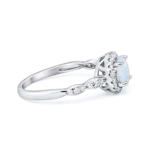 Art Deco Engagement Ring Round Lab Created White Opal