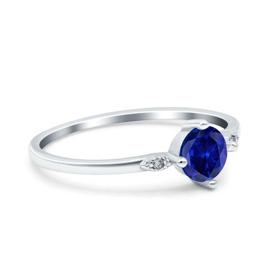 Three Stone Art Deco Engagement Ring Round Simulated Blue Sapphire CZ