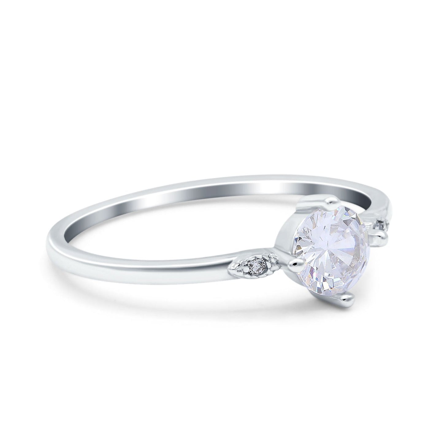 Three Stone Art Deco Engagement Ring Round Simulated Cubic Zirconia