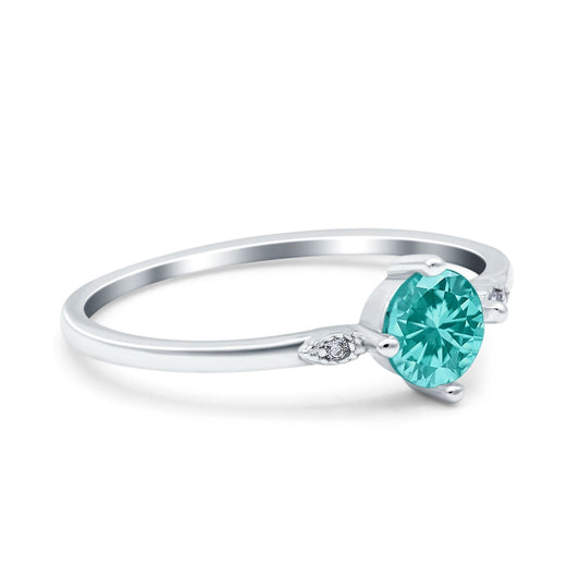 Three Stone Art Deco Engagement Ring Round Simulated Paraiba Tourmaline CZ