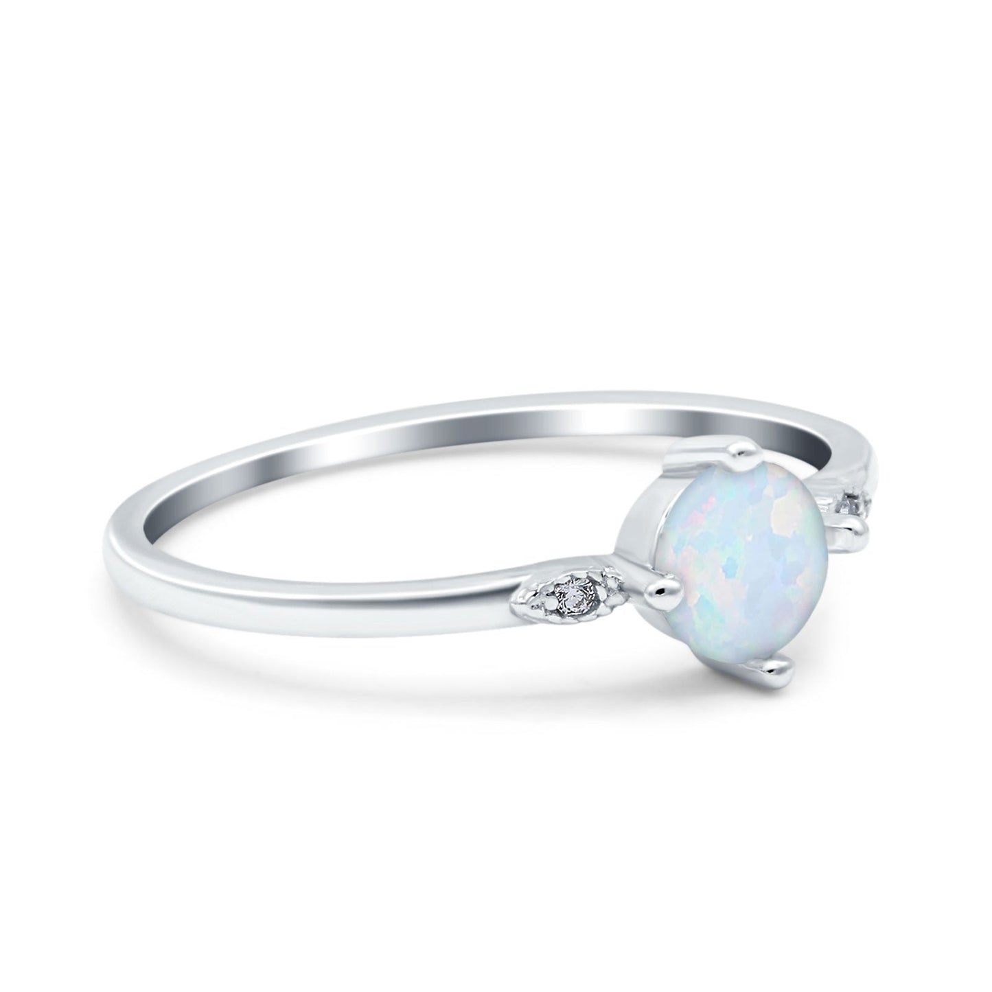 Three Stone Art Deco Engagement Ring Round Lab Created White Opal