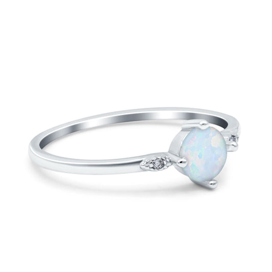 Three Stone Art Deco Engagement Ring Round Lab Created White Opal