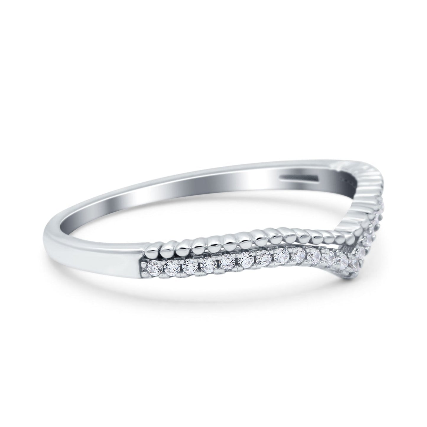 Half Eternity Stackable Curved V Chevron Midi Cubic Zirconia Wedding Ring