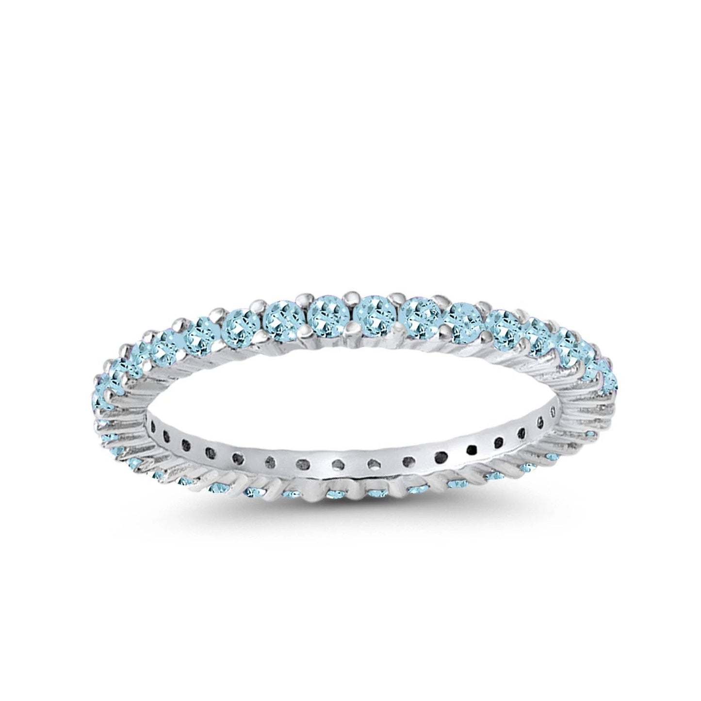 Full Eternity Wedding Band Round Simulated Aquamarine CZ Ring