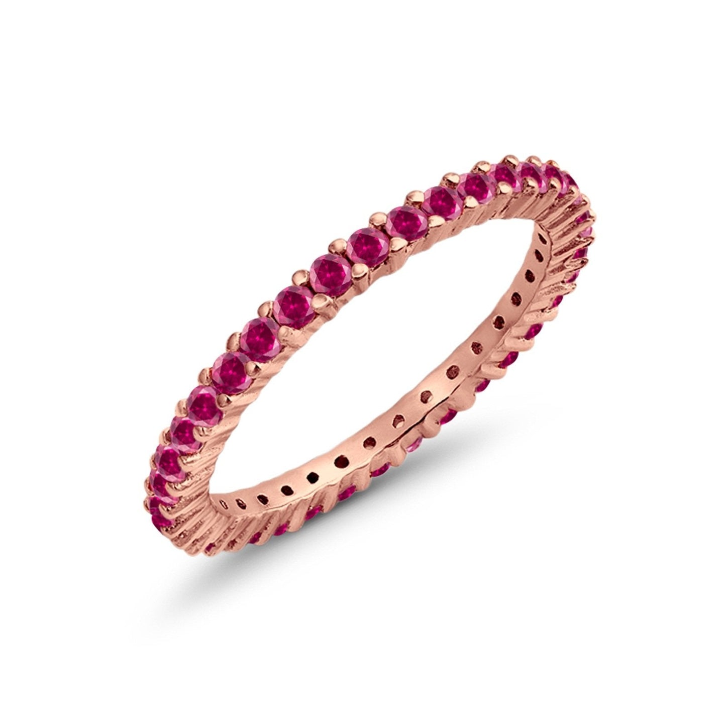 Full Eternity Round Rose Tone, Simulated Ruby CZ Wedding Ring