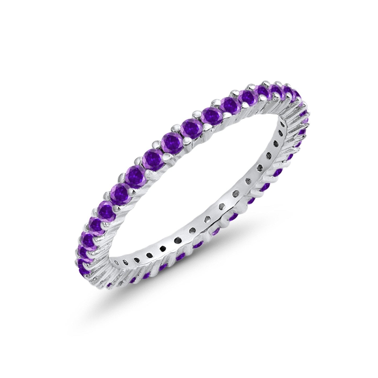 Full Eternity Wedding Band Round Simulated Amethyst CZ Ring