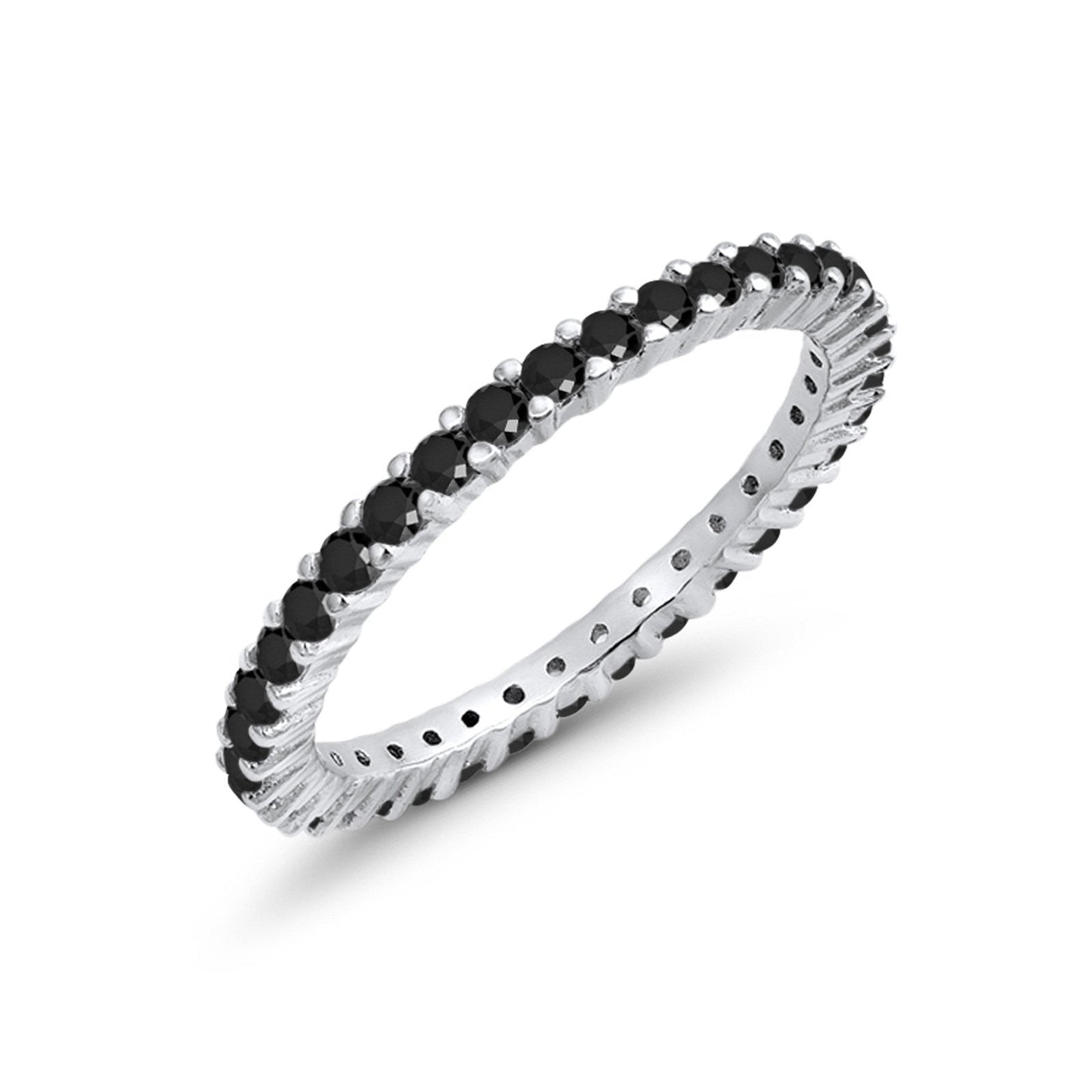 Full Eternity Wedding Band Round Simulated Black CZ Ring 925 Sterling Silver