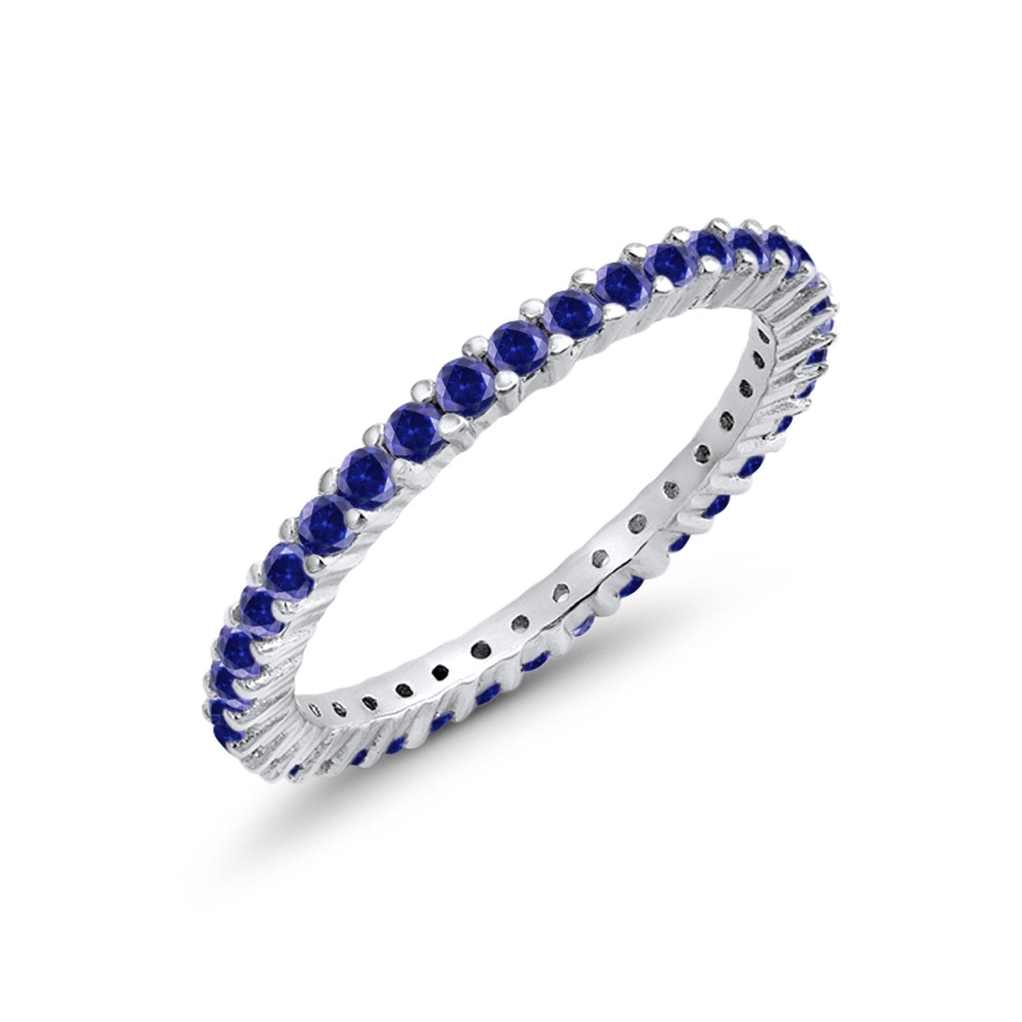 Full Eternity Wedding Band Round Simulated Blue Sapphire CZ Ring