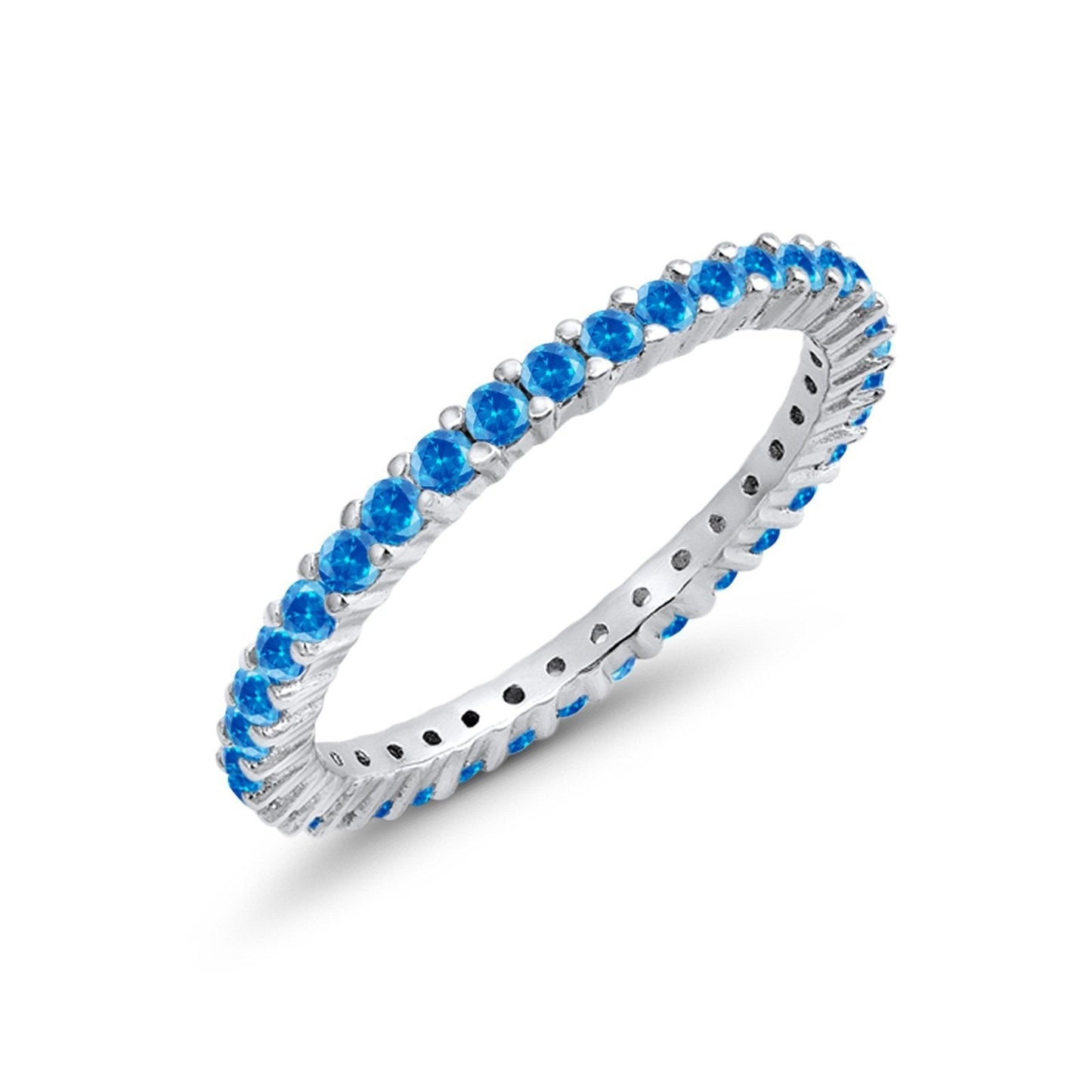 Full Eternity Wedding Band Round Simulated Blue Topaz CZ Ring