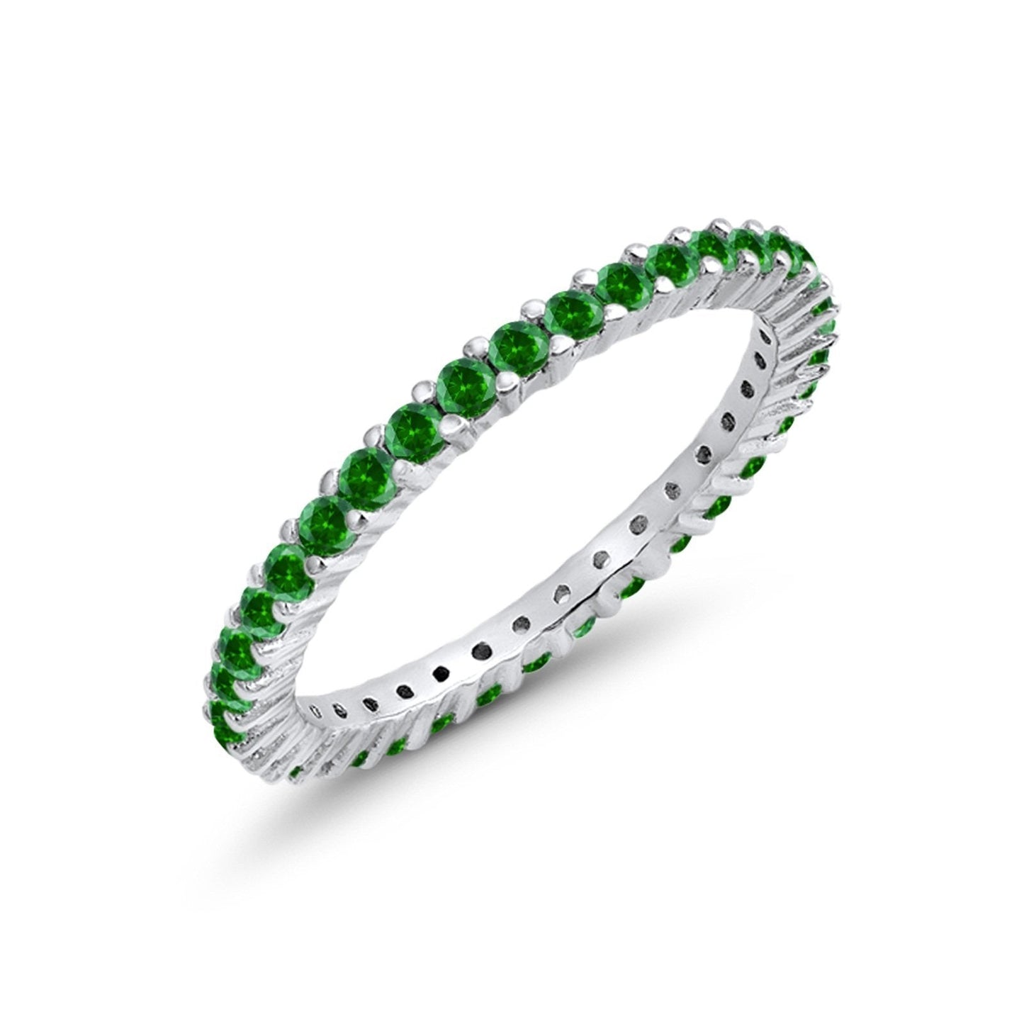 Full Eternity Wedding Band Round Simulated Green Emerald CZ Ring