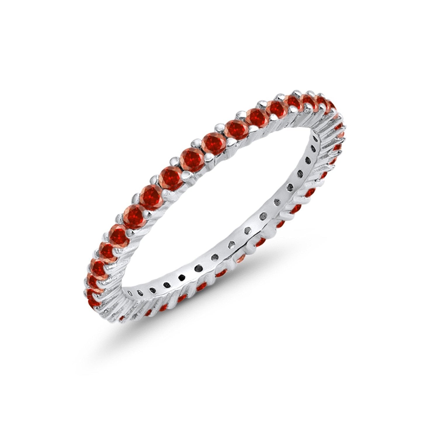 Full Eternity Wedding Band Round Simulated Garnet CZ Ring