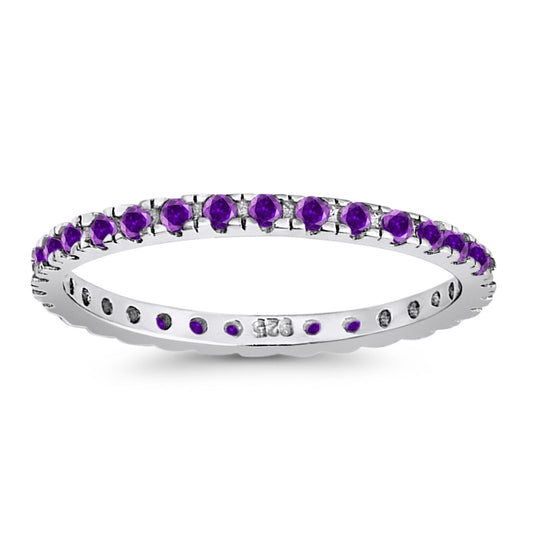 Stackable Ring Round Eternity Simulated Amethyst CZ