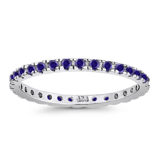 Stackable Ring Round Eternity Simulated Blue Sapphire CZ