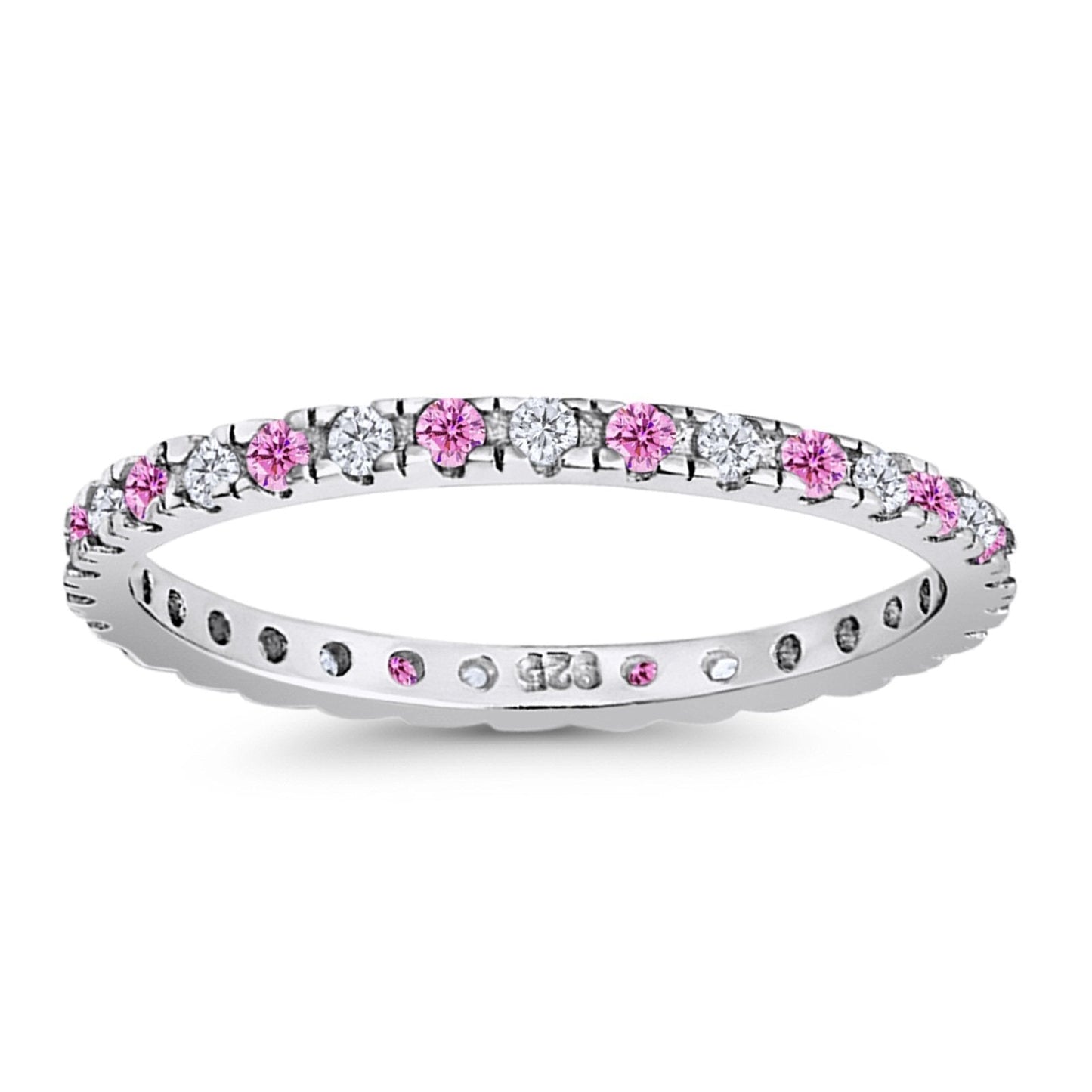 Stackable Ring Round Eternity Simulated Pink & Clear CZ