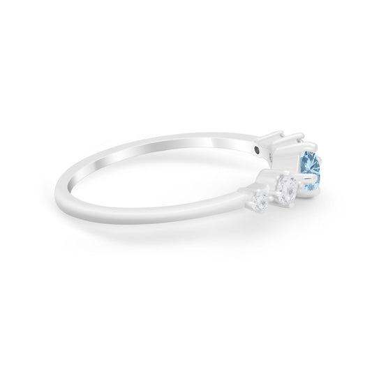 Petite Dainty Fashion Round Simulated Aquamarine CZ Ring