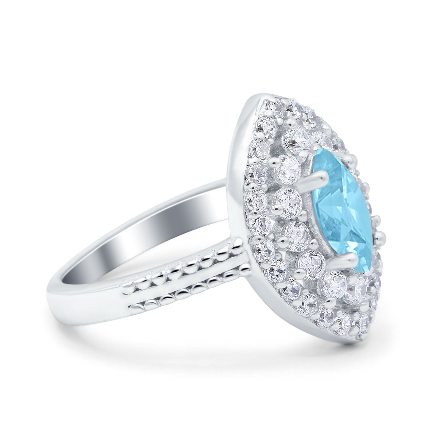 Marquise Vintage Halo Wedding Ring Simulated Aquamarine CZ