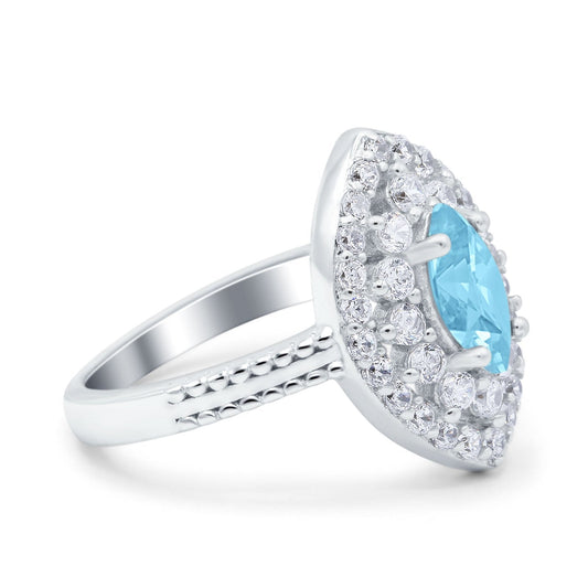 Marquise Vintage Halo Wedding Ring Simulated Aquamarine CZ