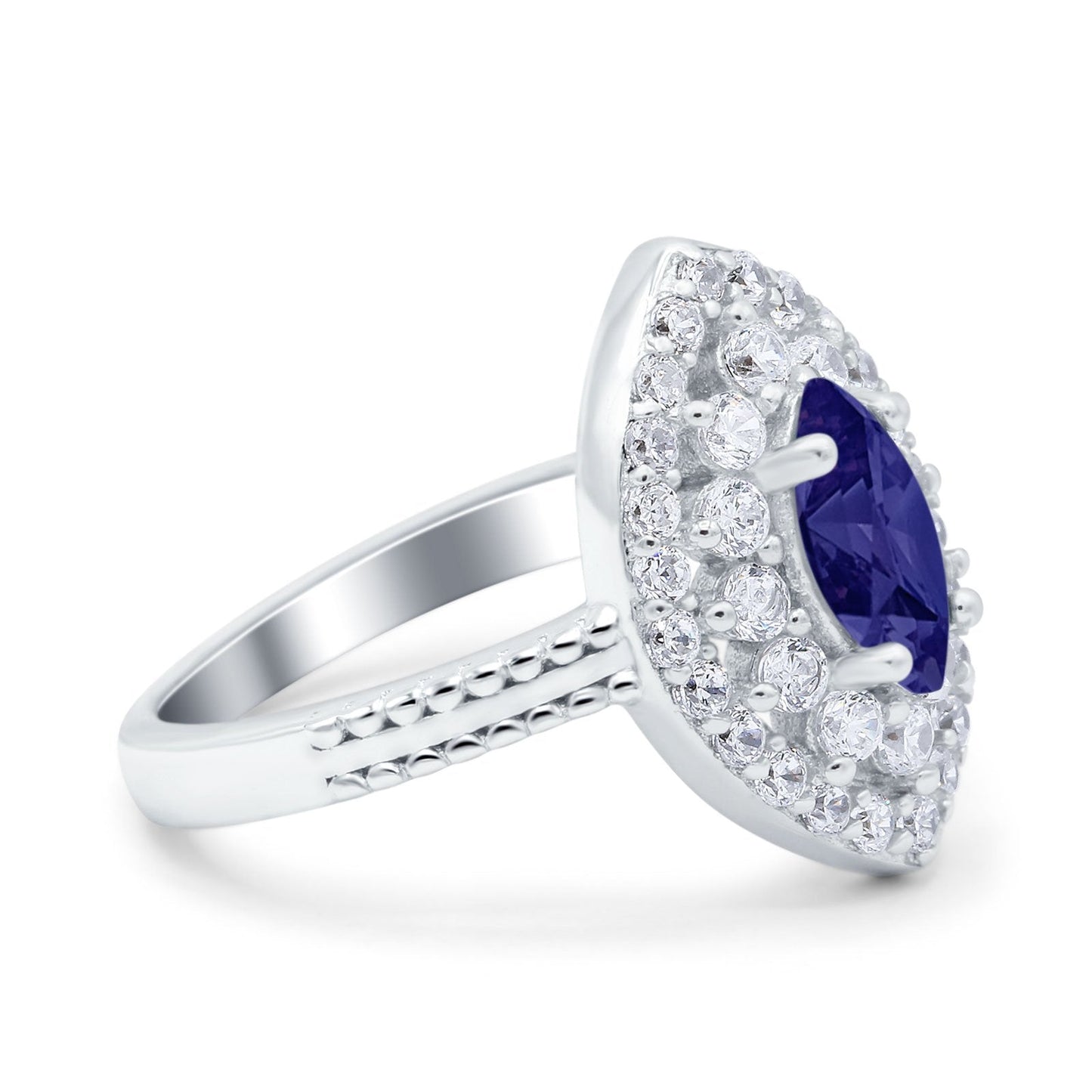 Marquise Vintage Halo Wedding Ring Simulated Blue Sapphire CZ