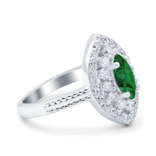 Marquise Vintage Halo Wedding Ring Simulated Green Emerald CZ