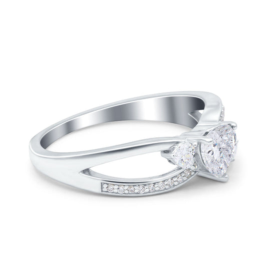 Heart Three Stone Art Deco Simulated CZ Engagement Promise Ring