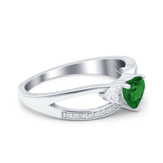 Heart Art Deco Simulated Green Emerald CZ Engagement Promise Ring