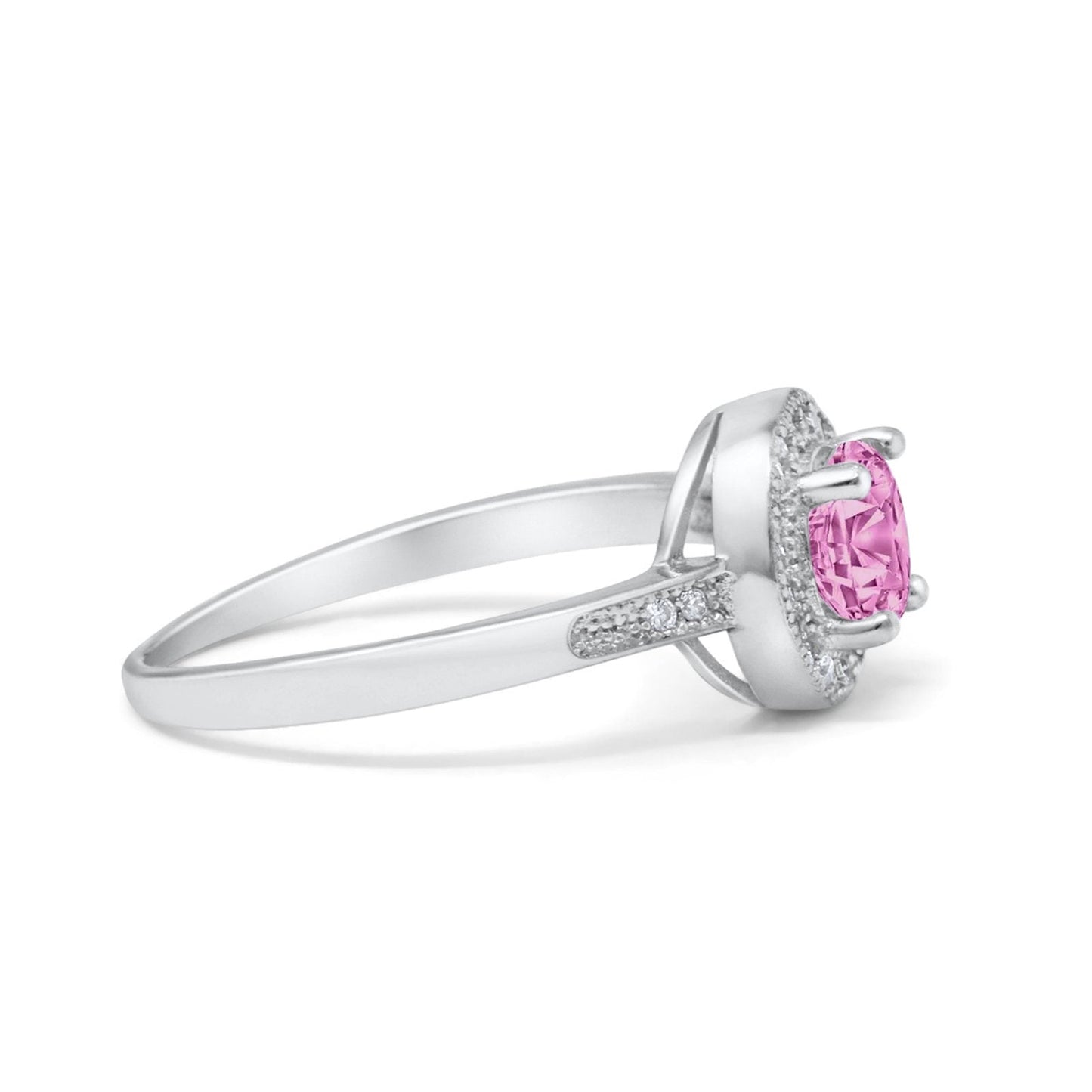 Halo Art Deco Wedding Engagement Ring Round Simulated Pink CZ