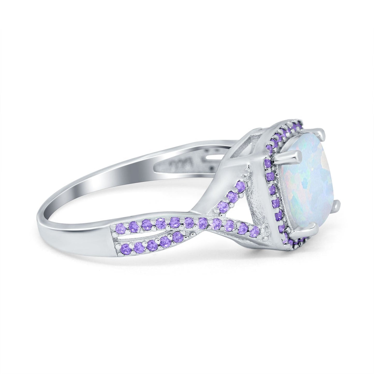 Cushion Wedding Ring Lab Created White Opal