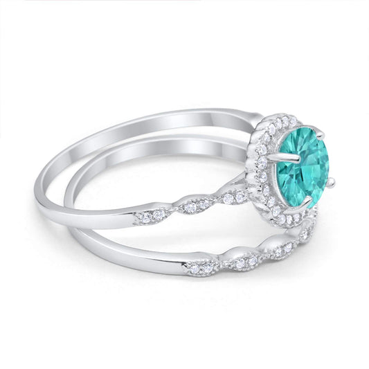 Two Piece Engagement Ring Round Simulated Paraiba Tourmaline CZ