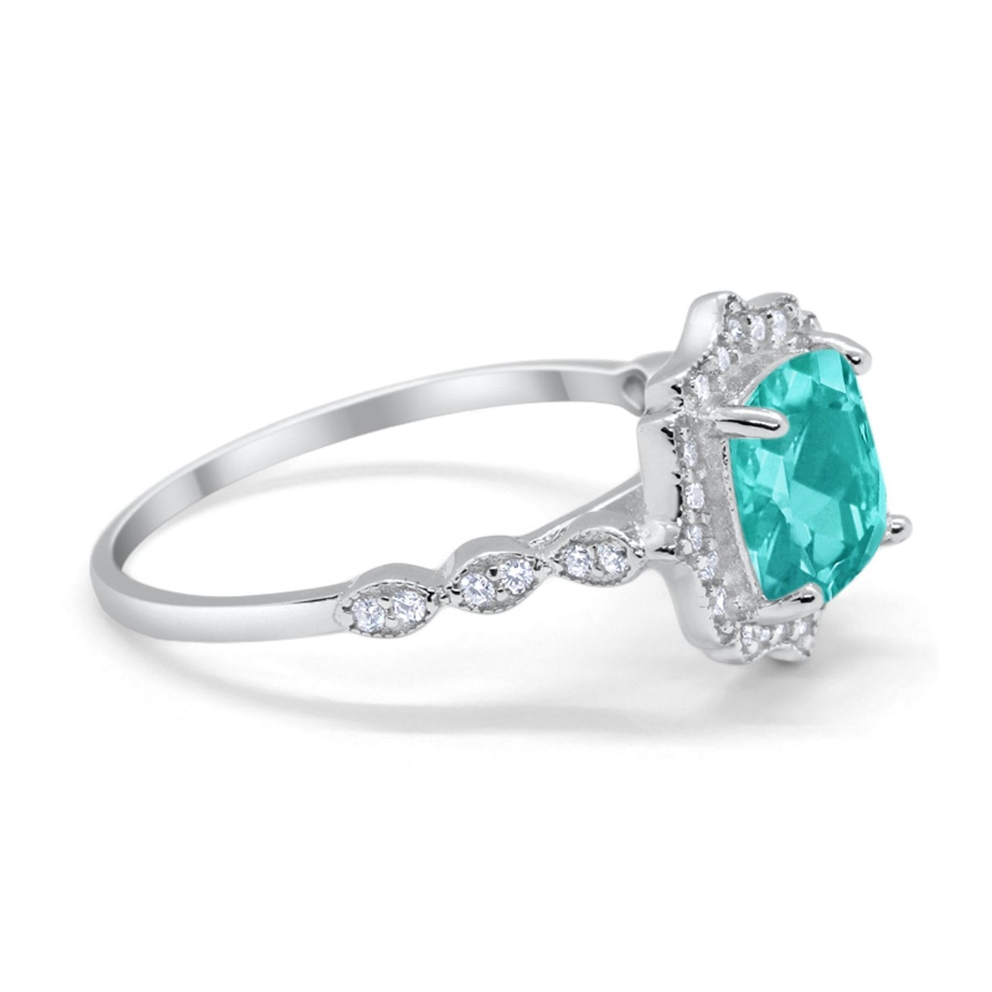 Halo Art Deco Engagement Ring Cushion Simulated Paraiba Tourmaline CZ