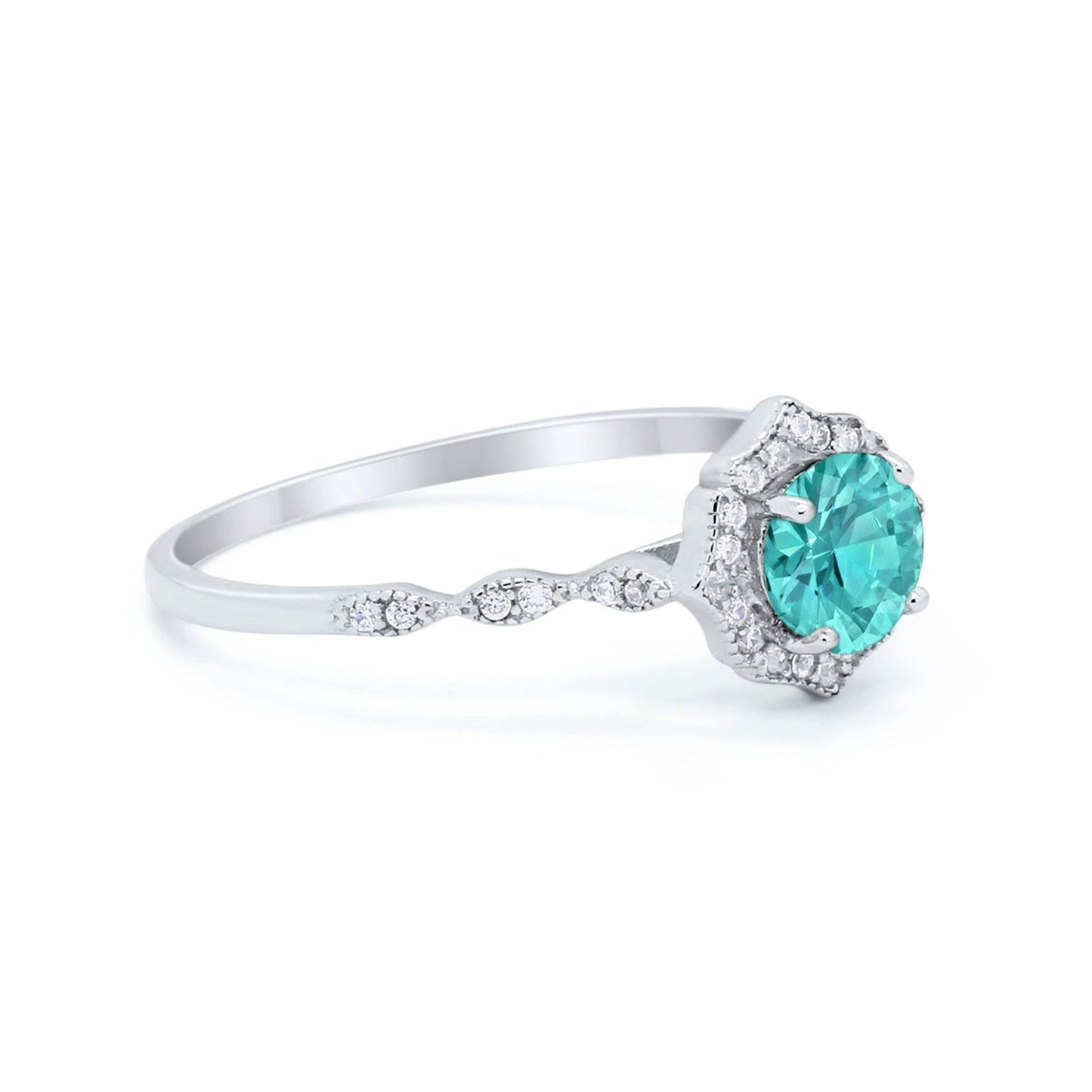 Petite Dainty Wedding Ring Simulated Paraiba Tourmaline CZ