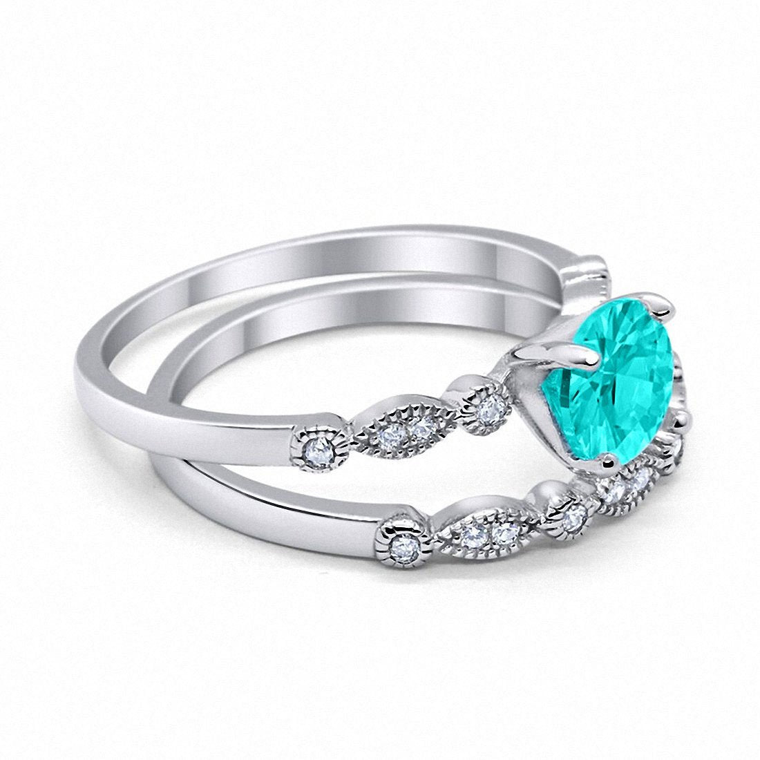 Art Deco Engagement Piece Ring Simulated Paraiba Tourmaline CZ