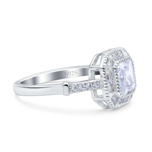 Art Deco Cushion Engagement Bezel Ring Simulated Cubic Zirconia