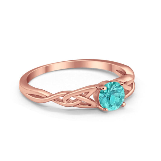 Solitaire Trinity Engagement Ring Rose Tone, Simulated Paraiba Tourmaline CZ