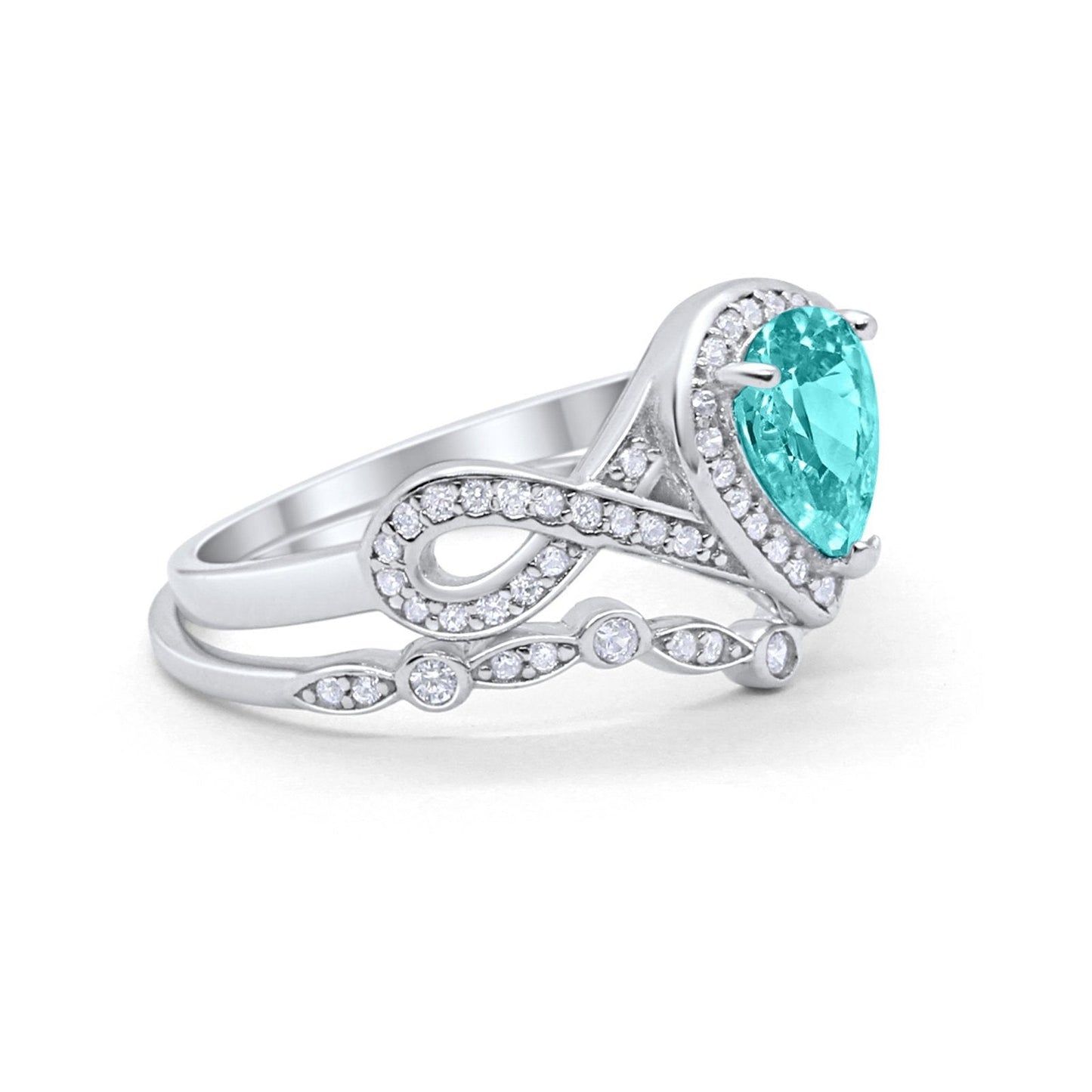 Teardrop Piece Art Deco Wedding Ring Simulated Paraiba Tourmaline CZ