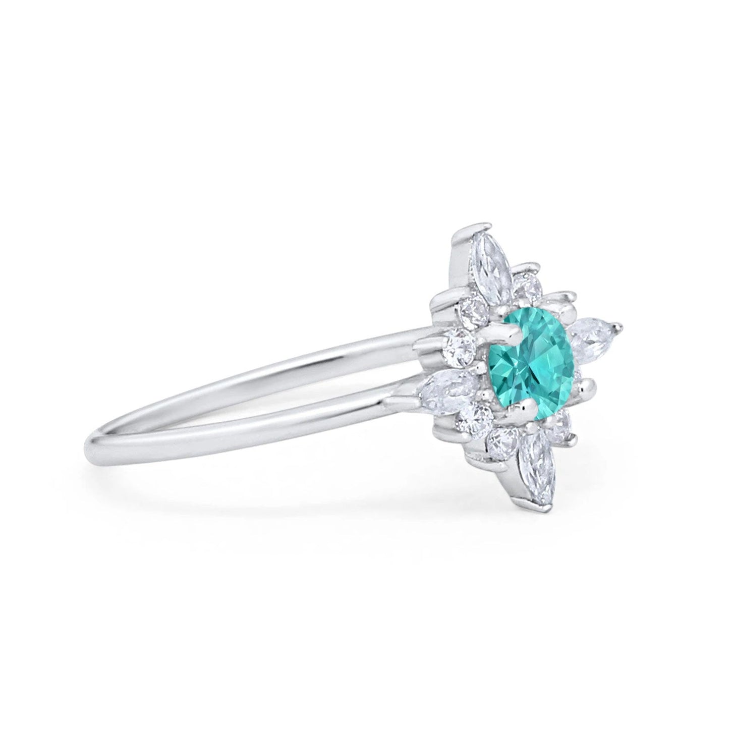 Cluster Engagement Ring Round Simulated Paraiba Tourmaline CZ