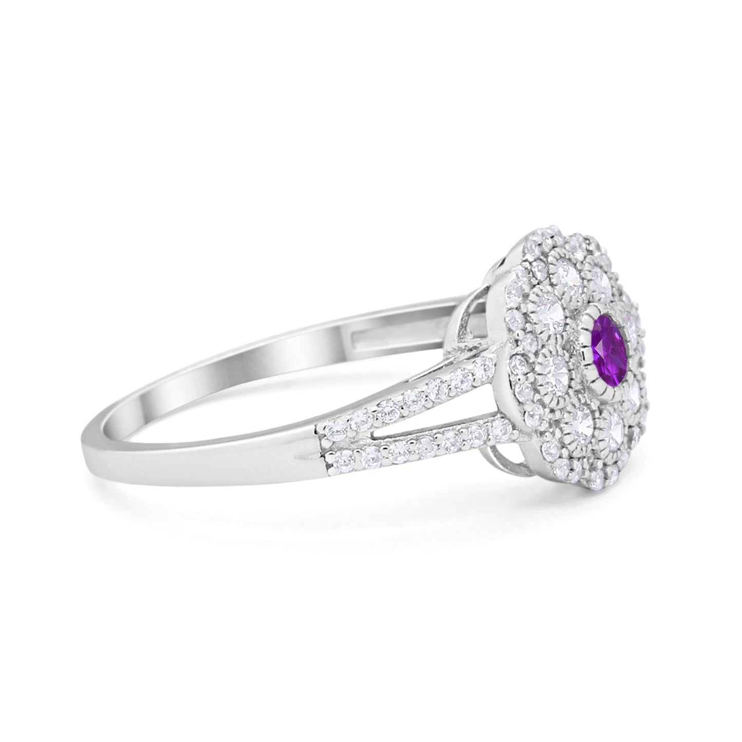 Antique Style Engagement Ring Round Simulated Amethyst CZ