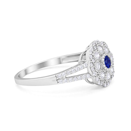 Antique Style Engagement Ring Round Simulated Blue Sapphire CZ