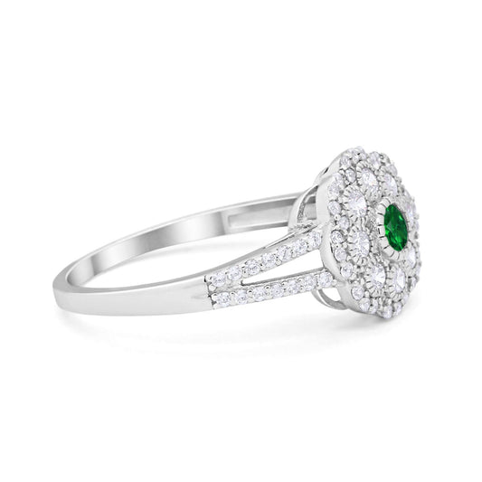 Antique Style Engagement Ring Round Simulated Green Emerald CZ