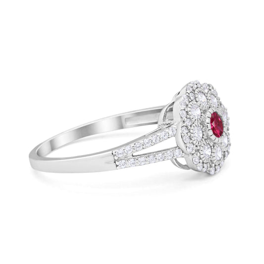 Antique Style Engagement Ring Round Simulated Ruby CZ