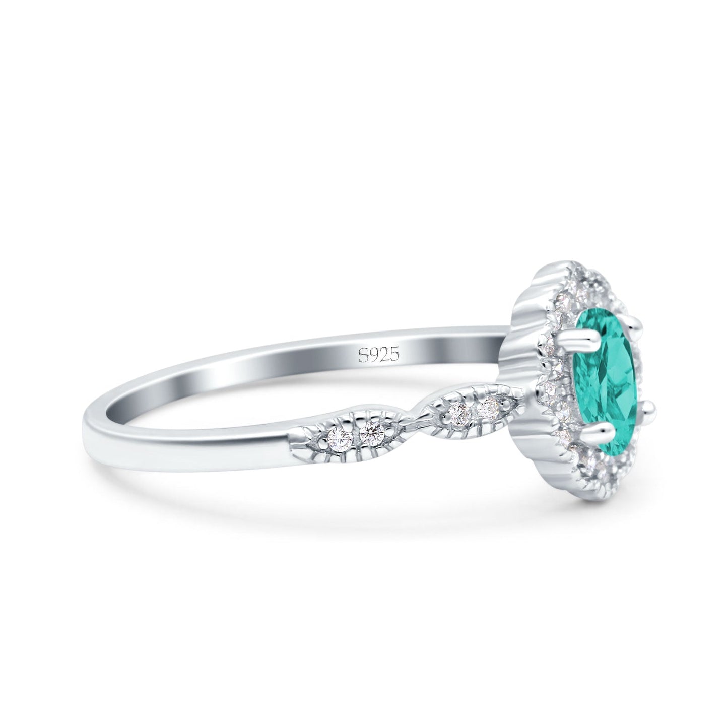 Halo Art Deco Oval Engagement Ring Simulated Paraiba Tourmaline CZ