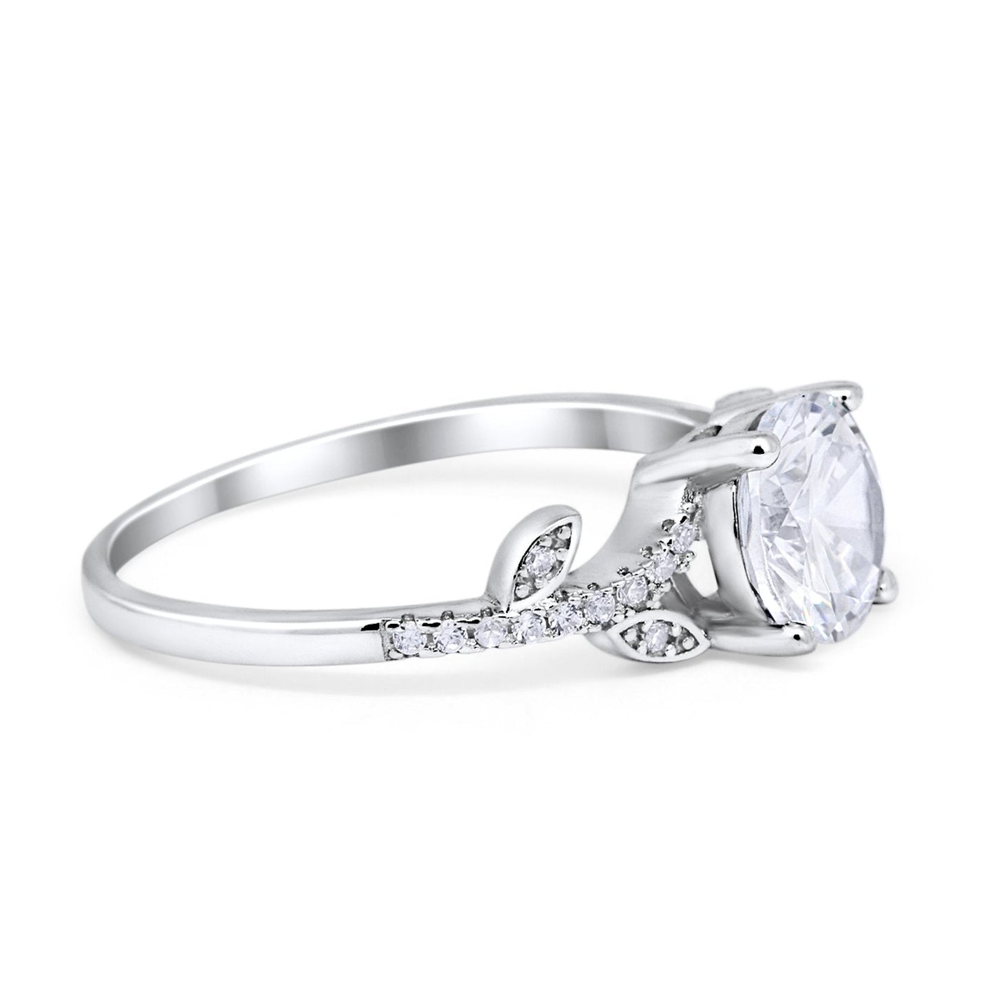 Leaf Style Wedding Ring Round Simulated Cubic Zirconia