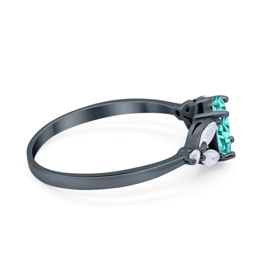 Art Deco Oval Engagement Ring Black Tone, Simulated Paraiba Tourmaline CZ