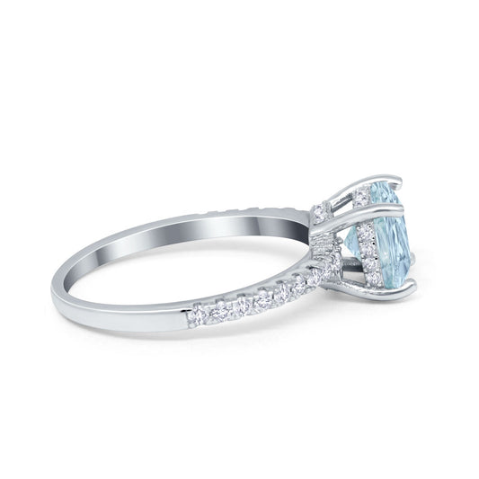 Vintage Cushion Cut Engagement Ring Simulated Aquamarine CZ