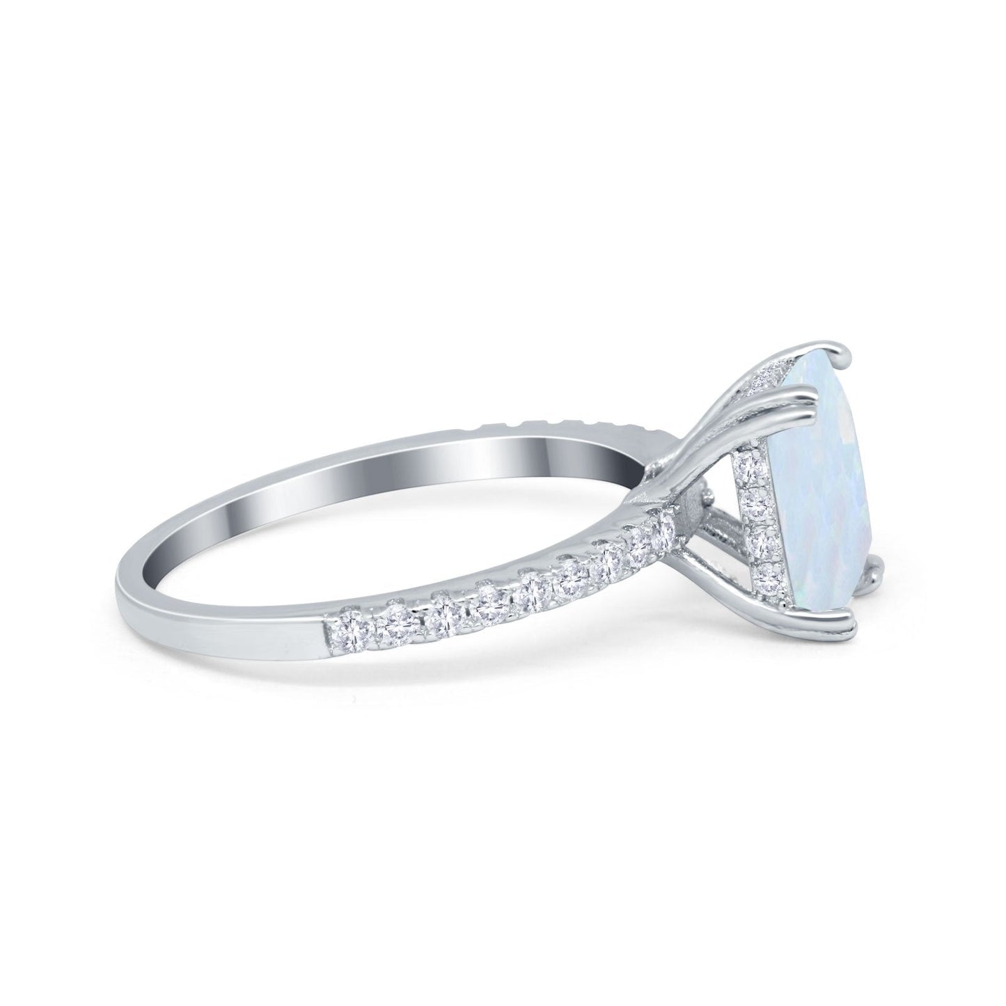 Art Deco Radiant Cut Lab Created White Opal Engagement Ring